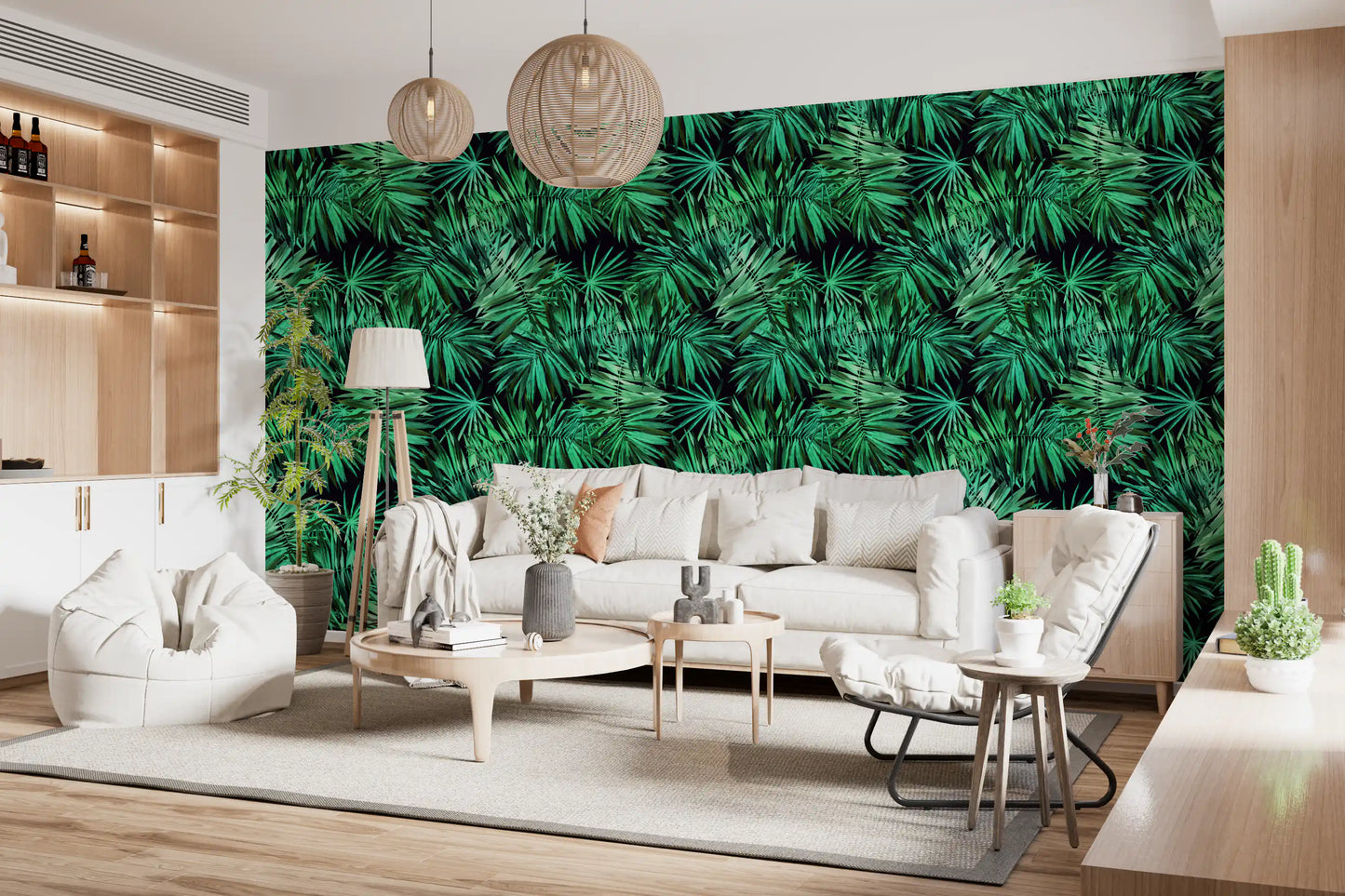 Papier peint Verdant à motif de canopée de palmiers tropicaux