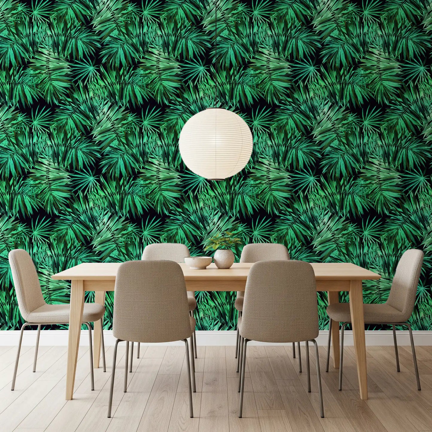 Papier peint Verdant à motif de canopée de palmiers tropicaux