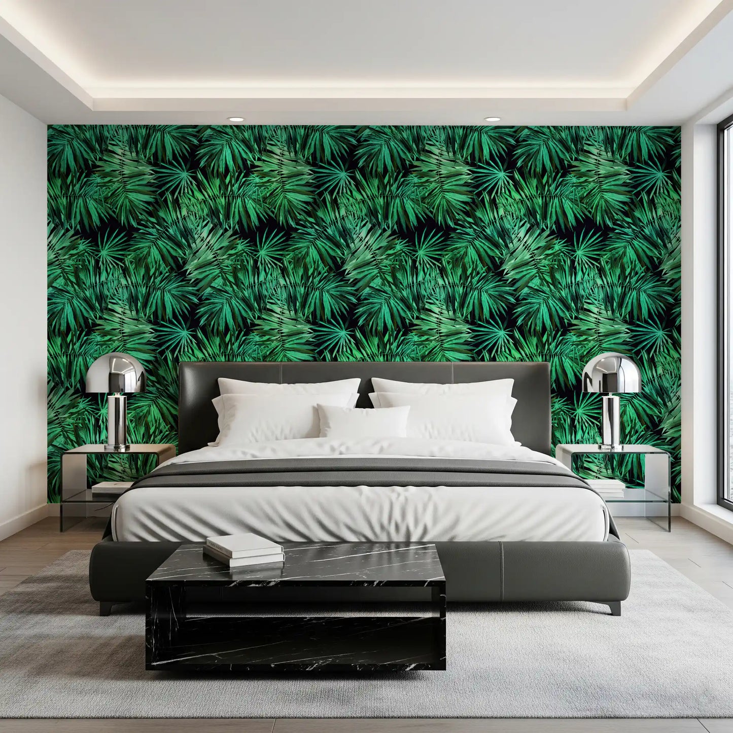 Papier peint Verdant à motif de canopée de palmiers tropicaux