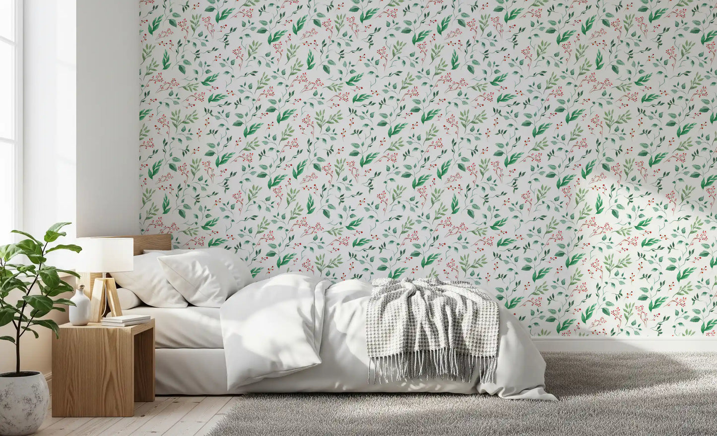 Botanische Aquarell-Tapete mit Beerenranken