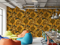 Tapete mit botanischer Illustration einer goldenen Sonnenblume
