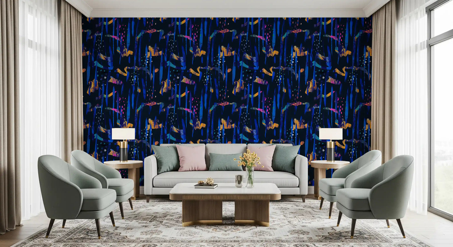 Papier peint Painted Harmony bleu nuit