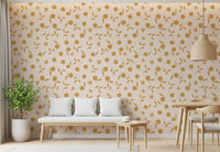 Papier peint minimaliste à brins floraux dorés