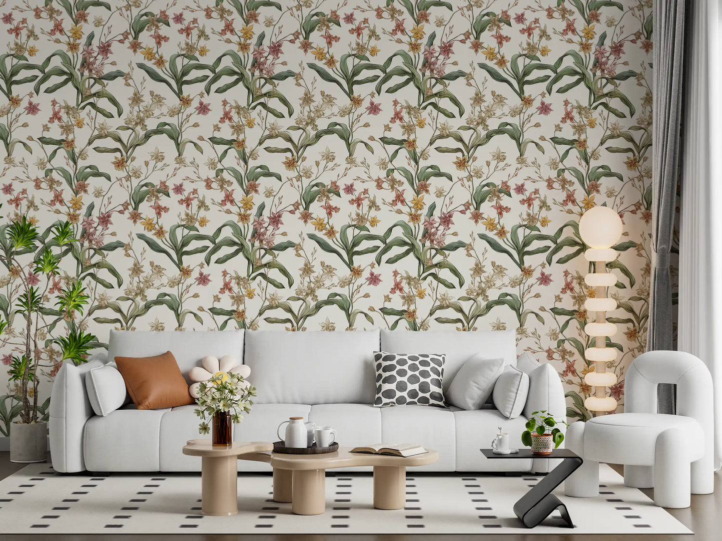 Papier peint vintage avec sentier d’orchidées botaniques