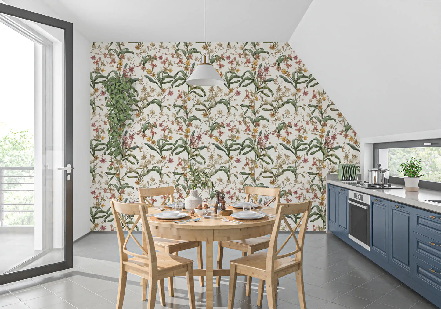 Papier peint vintage avec sentier d’orchidées botaniques