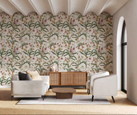 Papier peint vintage avec sentier d’orchidées botaniques