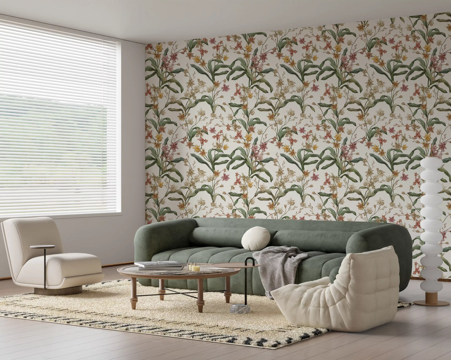 Papier peint vintage avec sentier d’orchidées botaniques