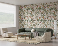 Papier peint vintage avec sentier d’orchidées botaniques