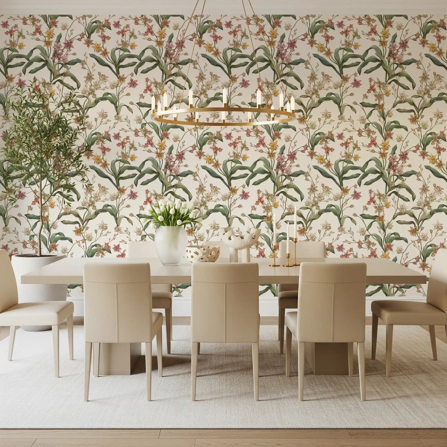 Papier peint vintage avec sentier d’orchidées botaniques