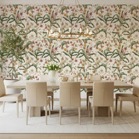 Papier peint vintage avec sentier d’orchidées botaniques