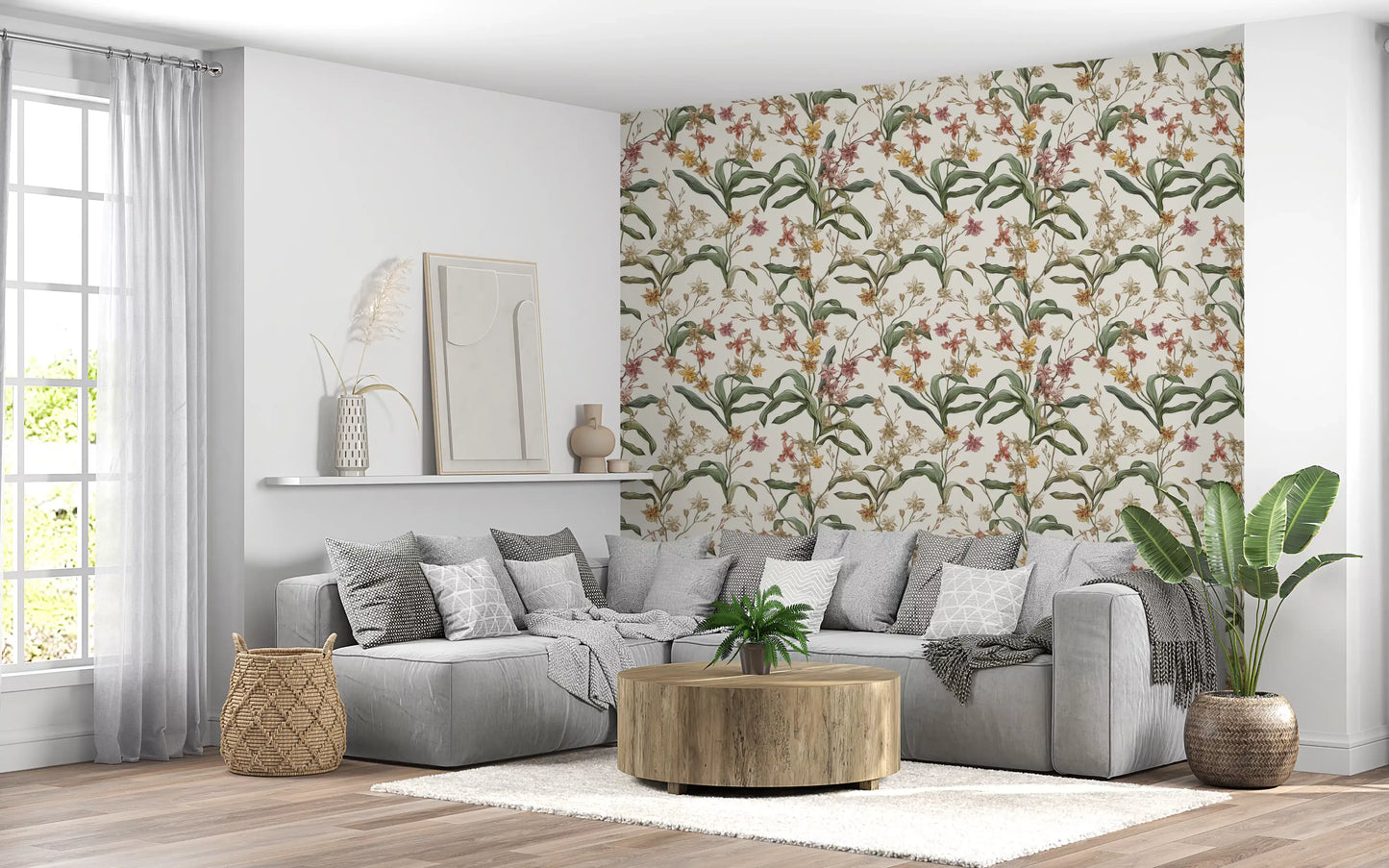 Papier peint vintage avec sentier d’orchidées botaniques