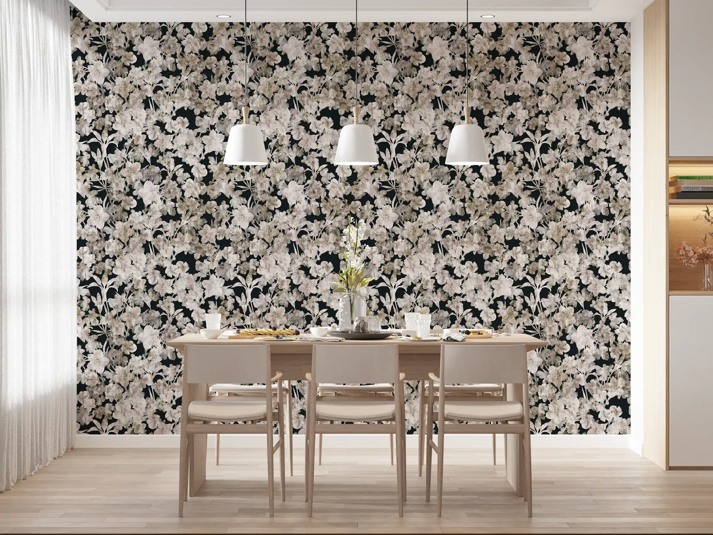Rustikt tapet med kunstneriske silhuetter af blomster