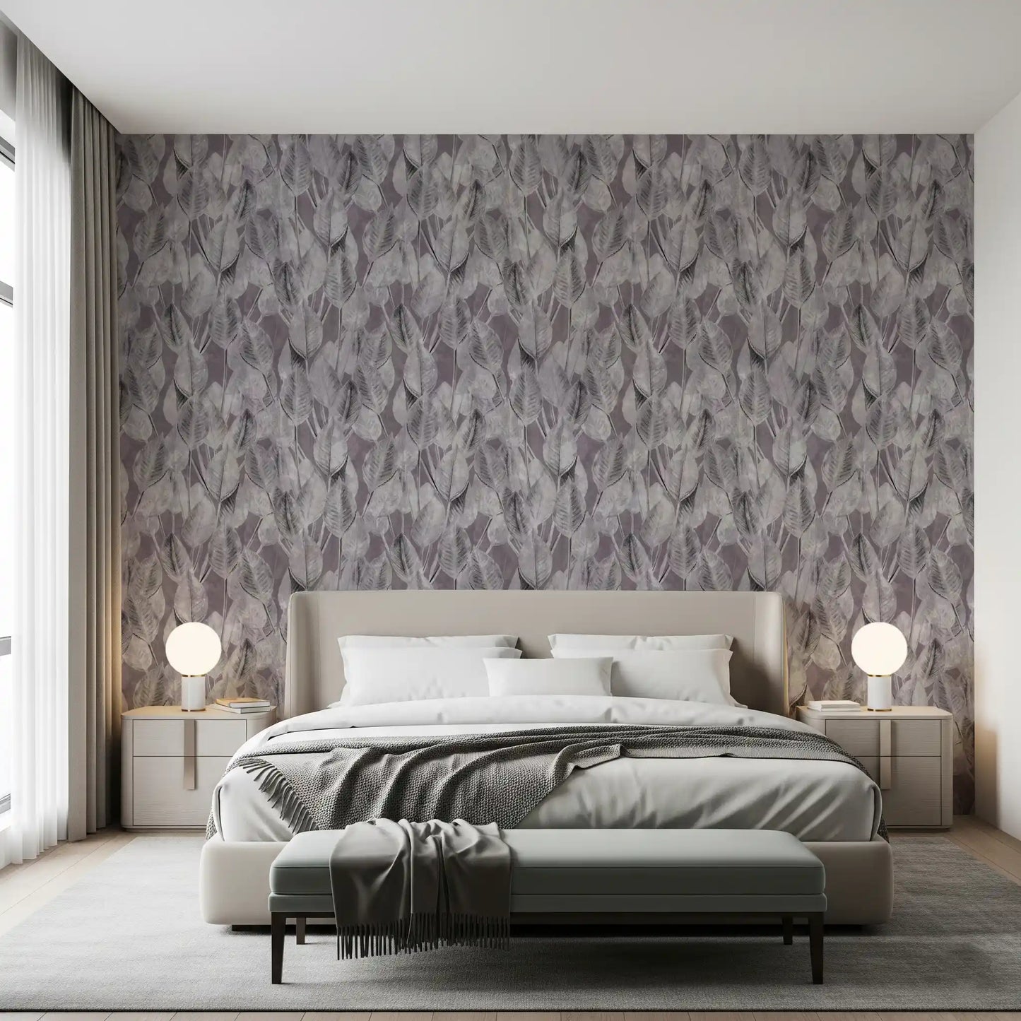 Muted Mauve Leaf Silhouette Wallpaper⁠