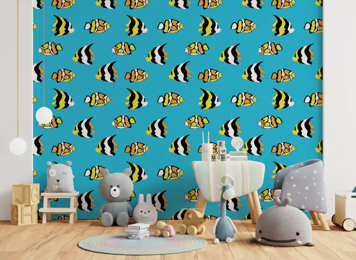 Tropical Fish Playful Ocean Pattern Wallpaper⁠