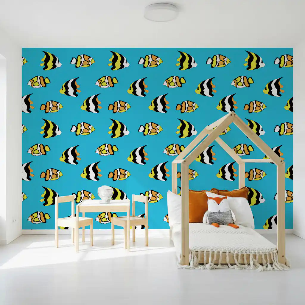 Tropical Fish Playful Ocean Pattern Wallpaper⁠