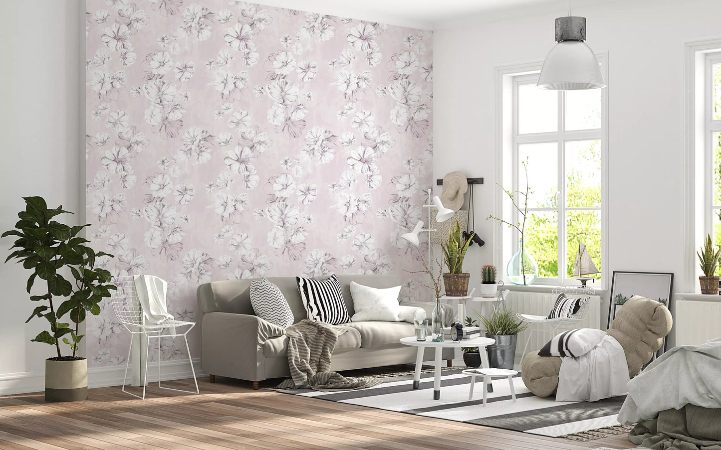 Soft Blush Botanical Illustration Wallpaper⁠