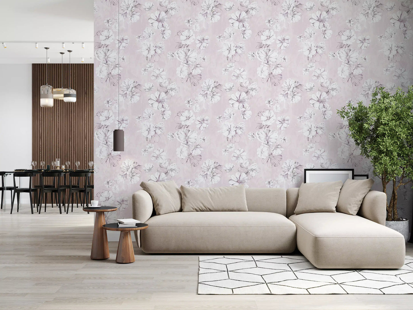 Soft Blush Botanical Illustration Wallpaper⁠