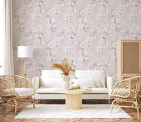 Soft Blush Botanical Illustration Wallpaper⁠