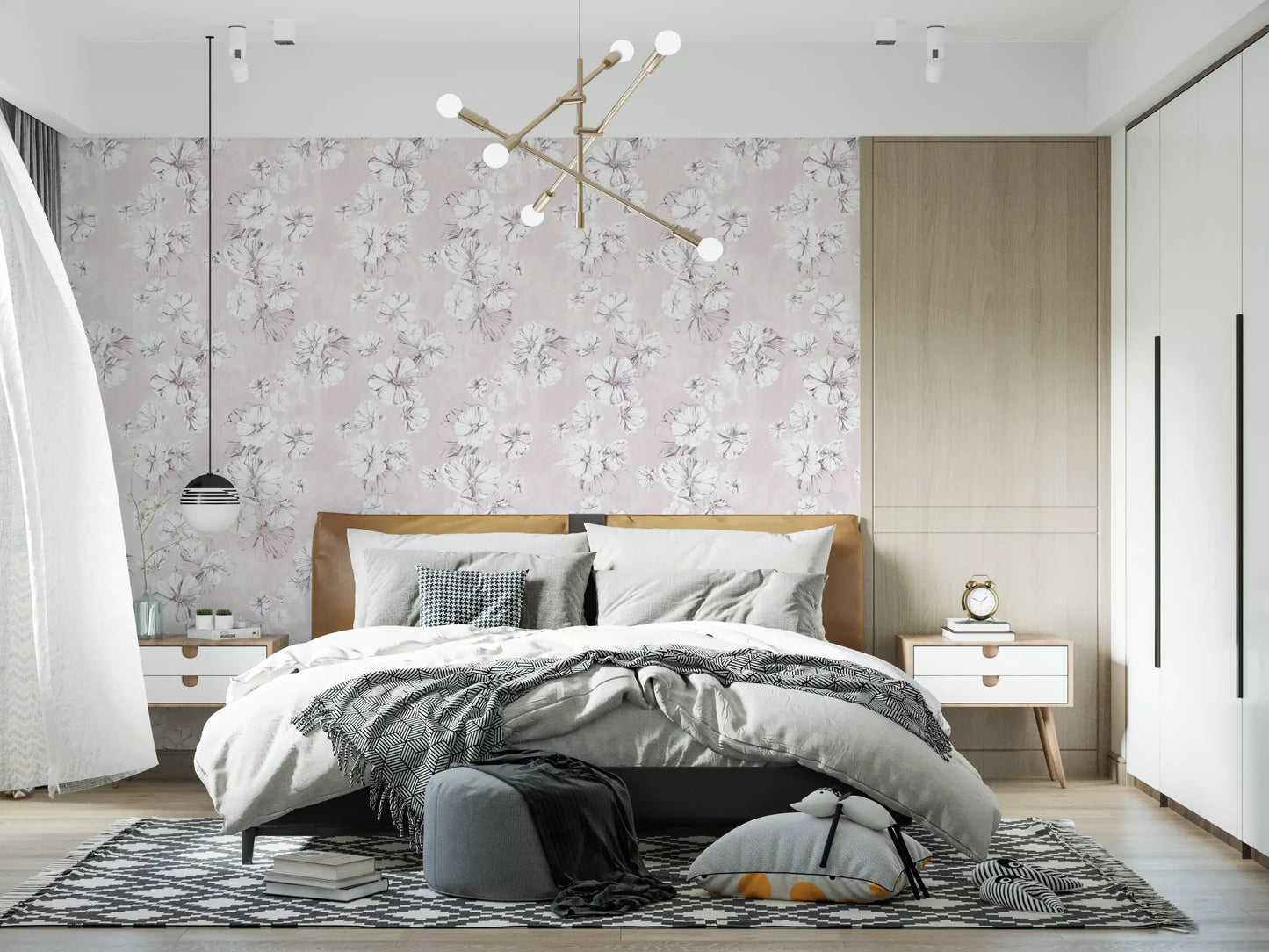 Soft Blush Botanical Illustration Wallpaper⁠