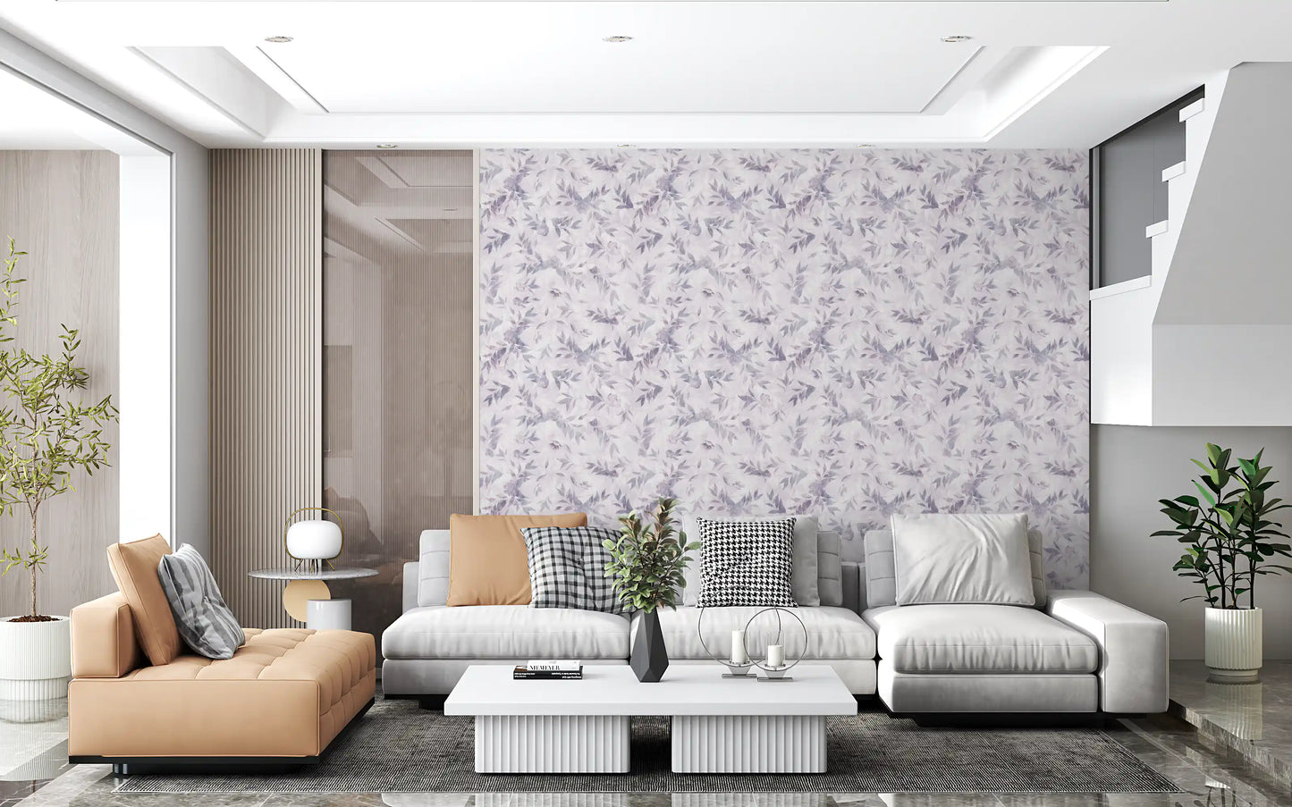 Muted Lavender Botanical Leaf Trail Wallpaper⁠