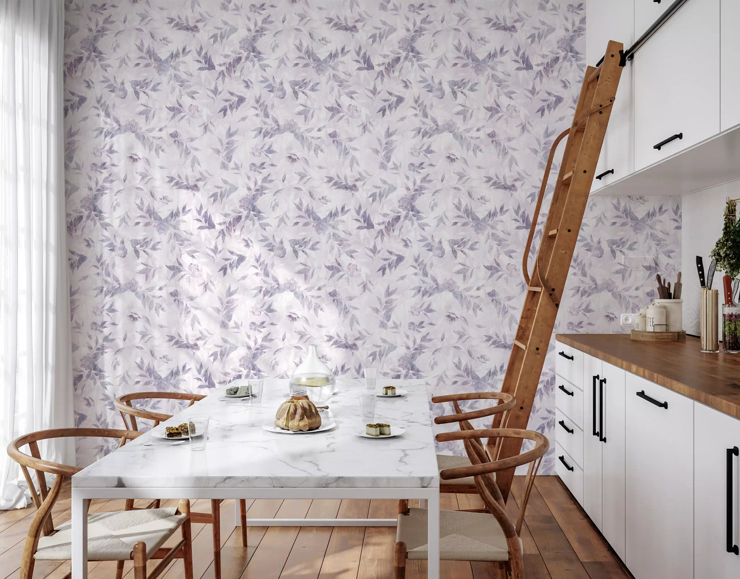 Muted Lavender Botanical Leaf Trail Wallpaper⁠