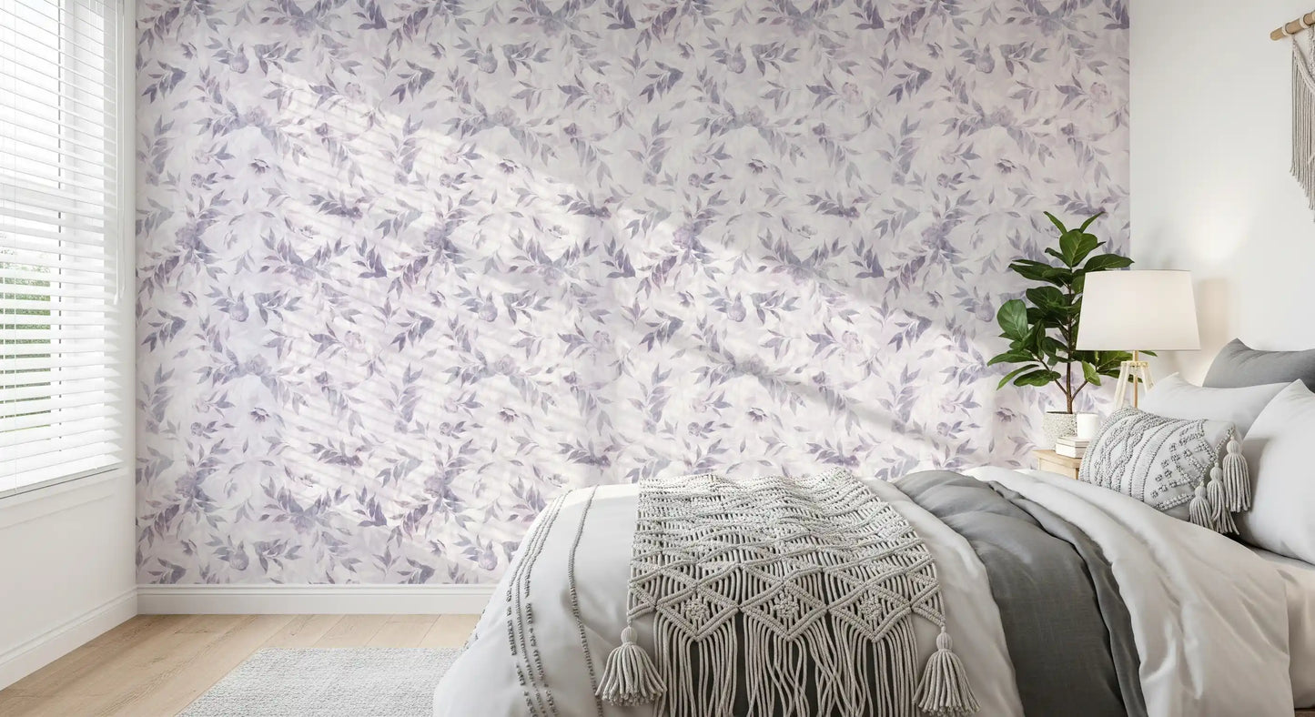 Muted Lavender Botanical Leaf Trail Wallpaper⁠