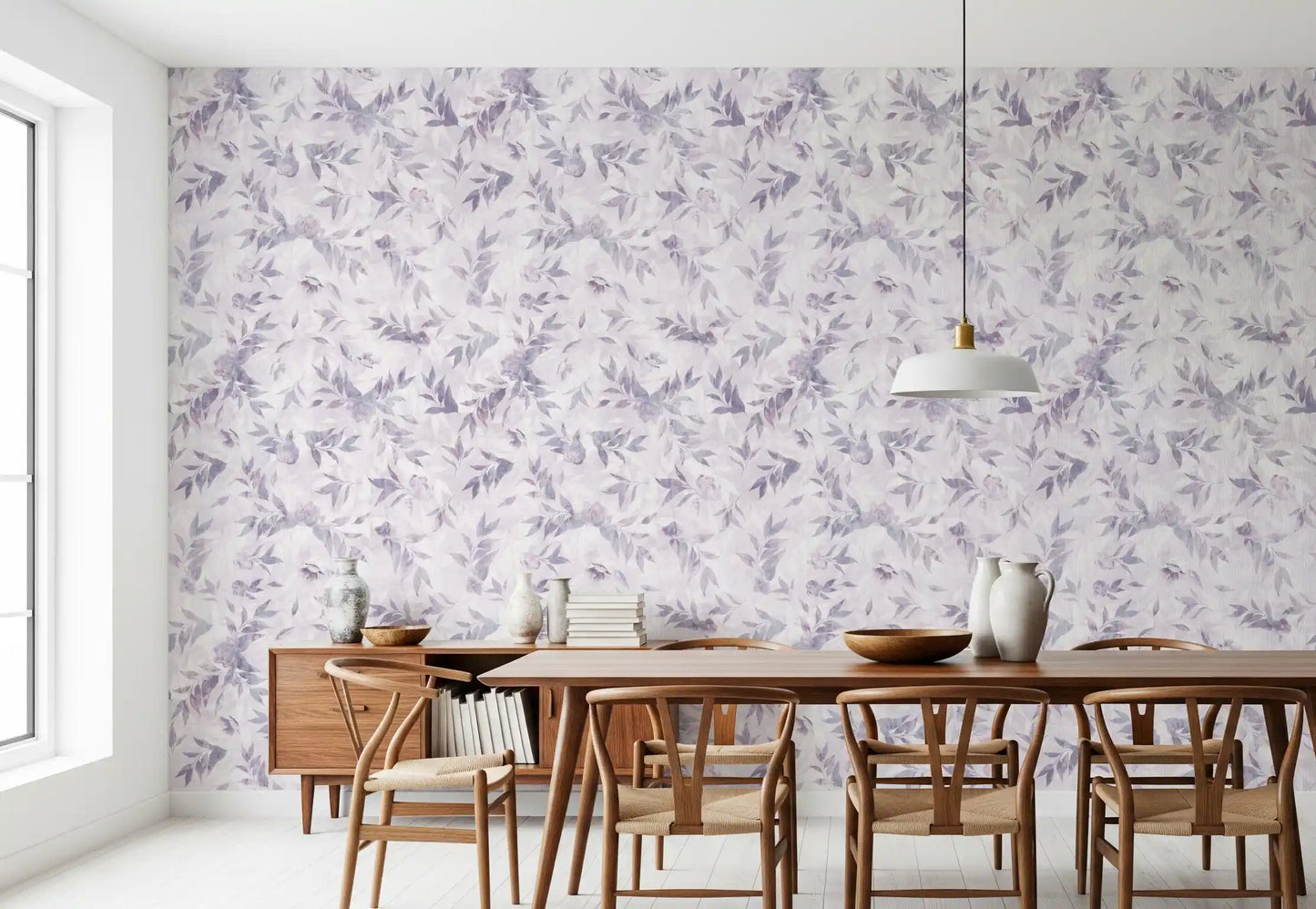 Muted Lavender Botanical Leaf Trail Wallpaper⁠