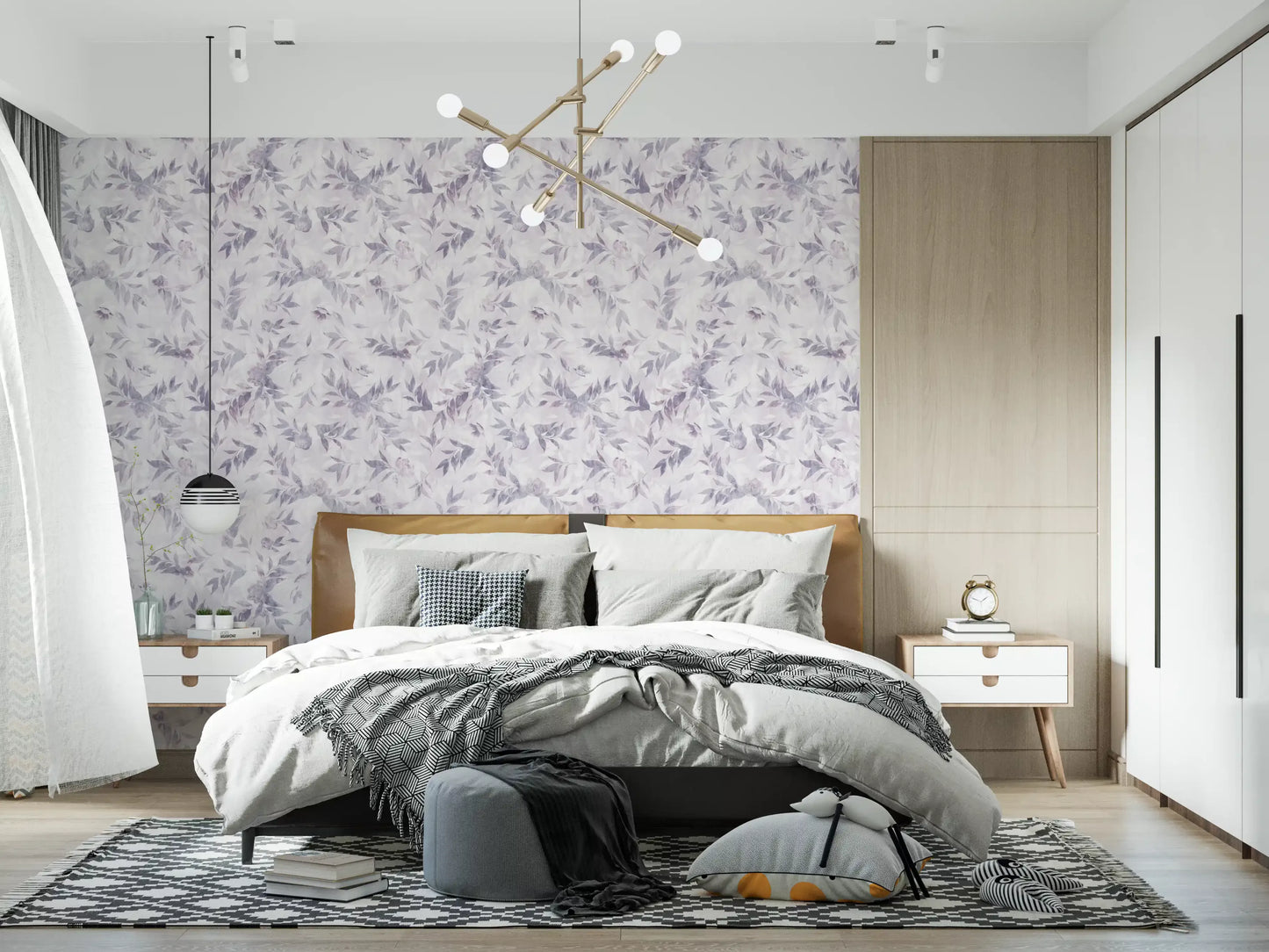 Muted Lavender Botanical Leaf Trail Wallpaper⁠
