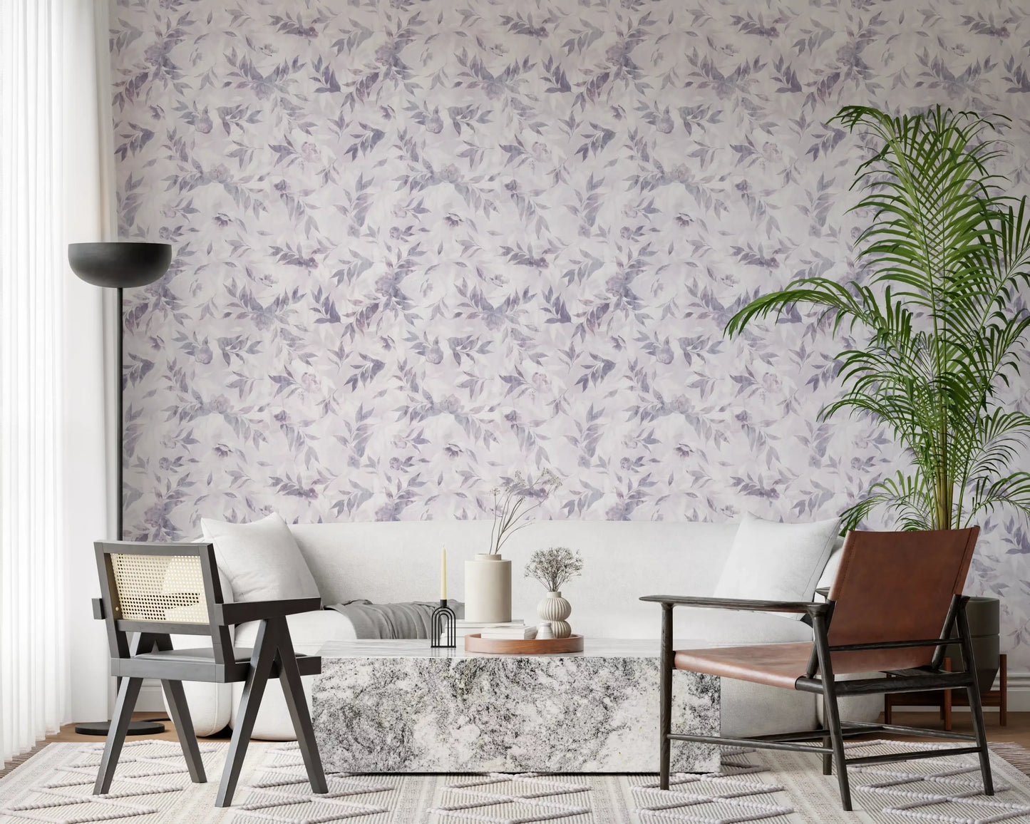 Muted Lavender Botanical Leaf Trail Wallpaper⁠