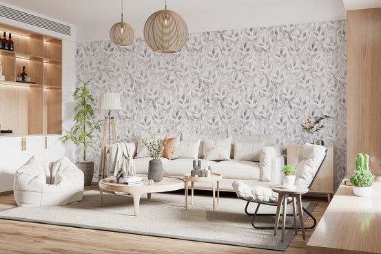 Muted Grey Botanical Foliage Wallpaper⁠
