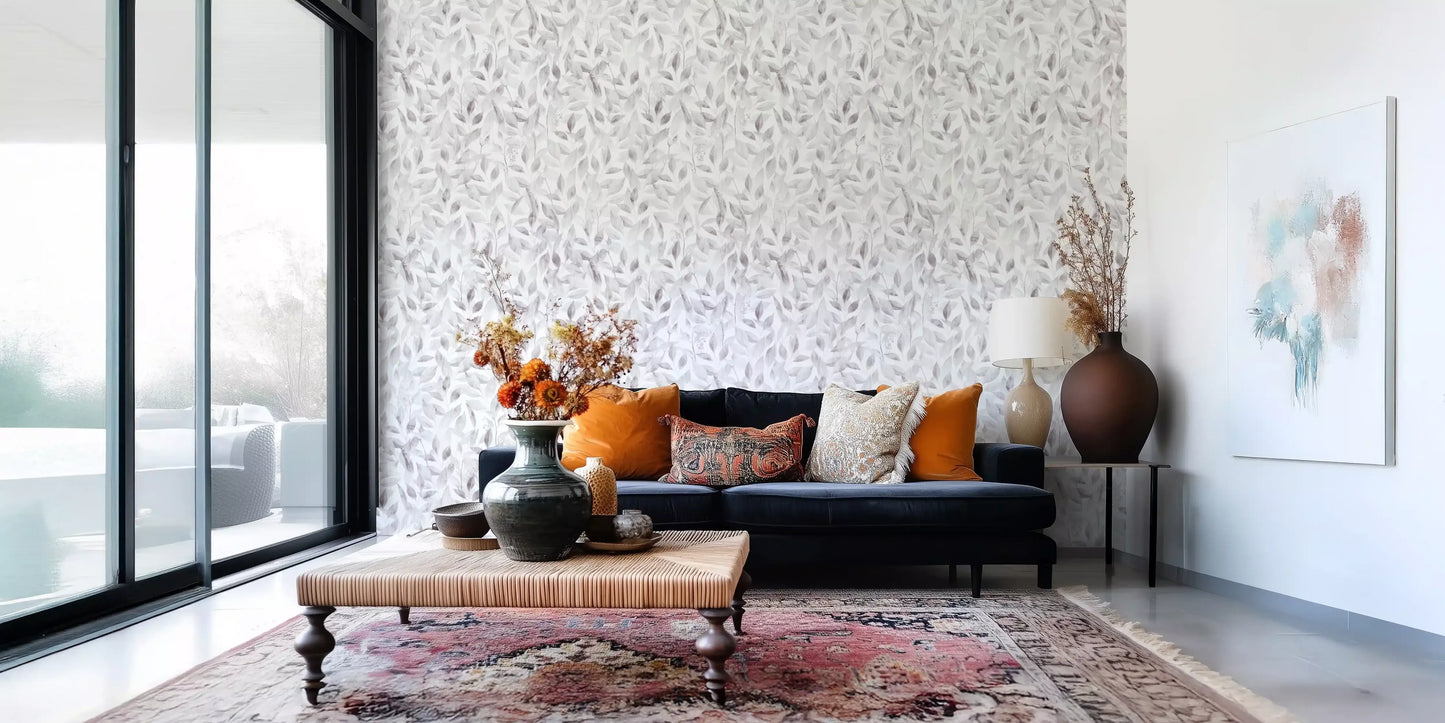 Muted Grey Botanical Foliage Wallpaper⁠
