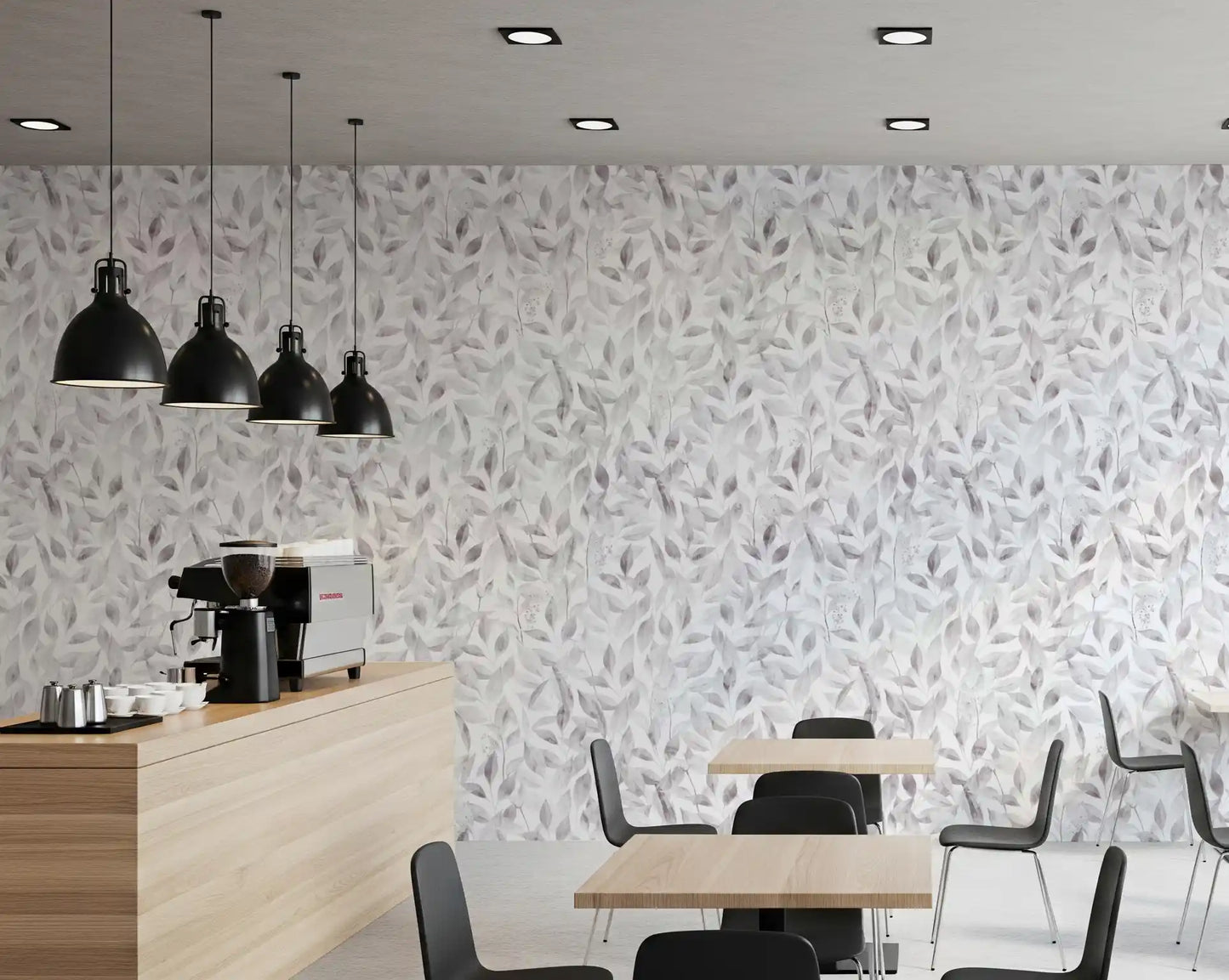 Muted Grey Botanical Foliage Wallpaper⁠