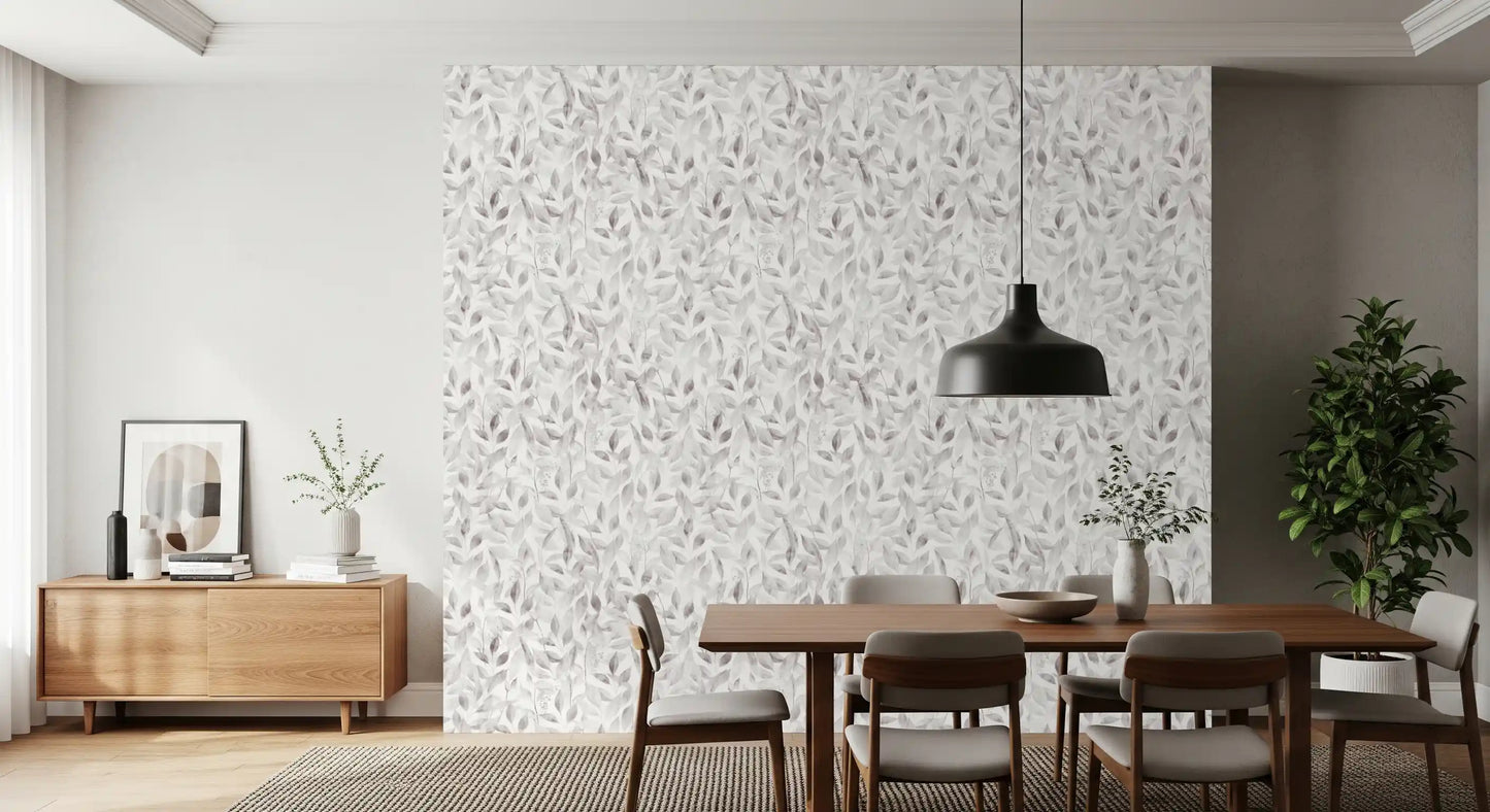 Muted Grey Botanical Foliage Wallpaper⁠