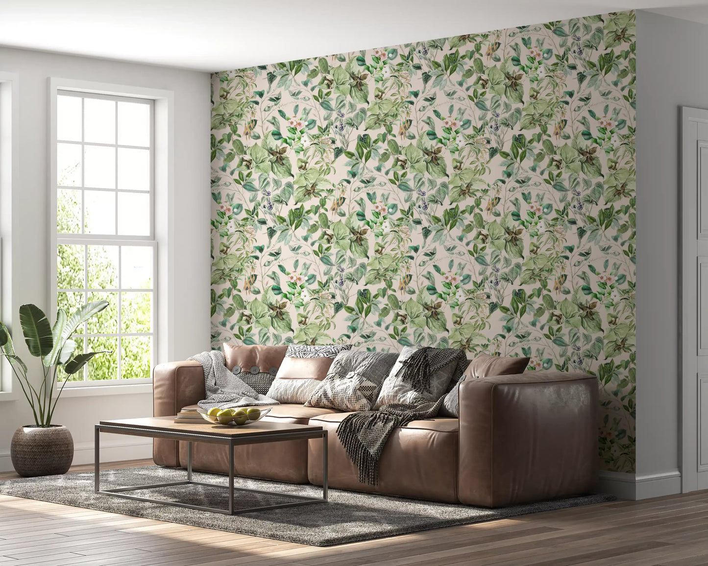 Blød salviegrøn blomstermark-tapet
