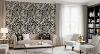 Cream and Black Palm Leaf Botanical Wallpaper⁠