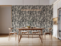 Cream and Black Palm Leaf Botanical Wallpaper⁠