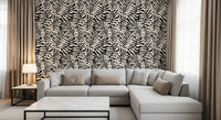 Cream and Black Palm Leaf Botanical Wallpaper⁠