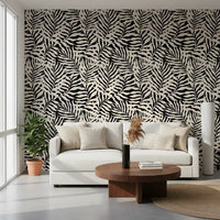 Cream and Black Palm Leaf Botanical Wallpaper⁠