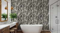Cream and Black Palm Leaf Botanical Wallpaper⁠