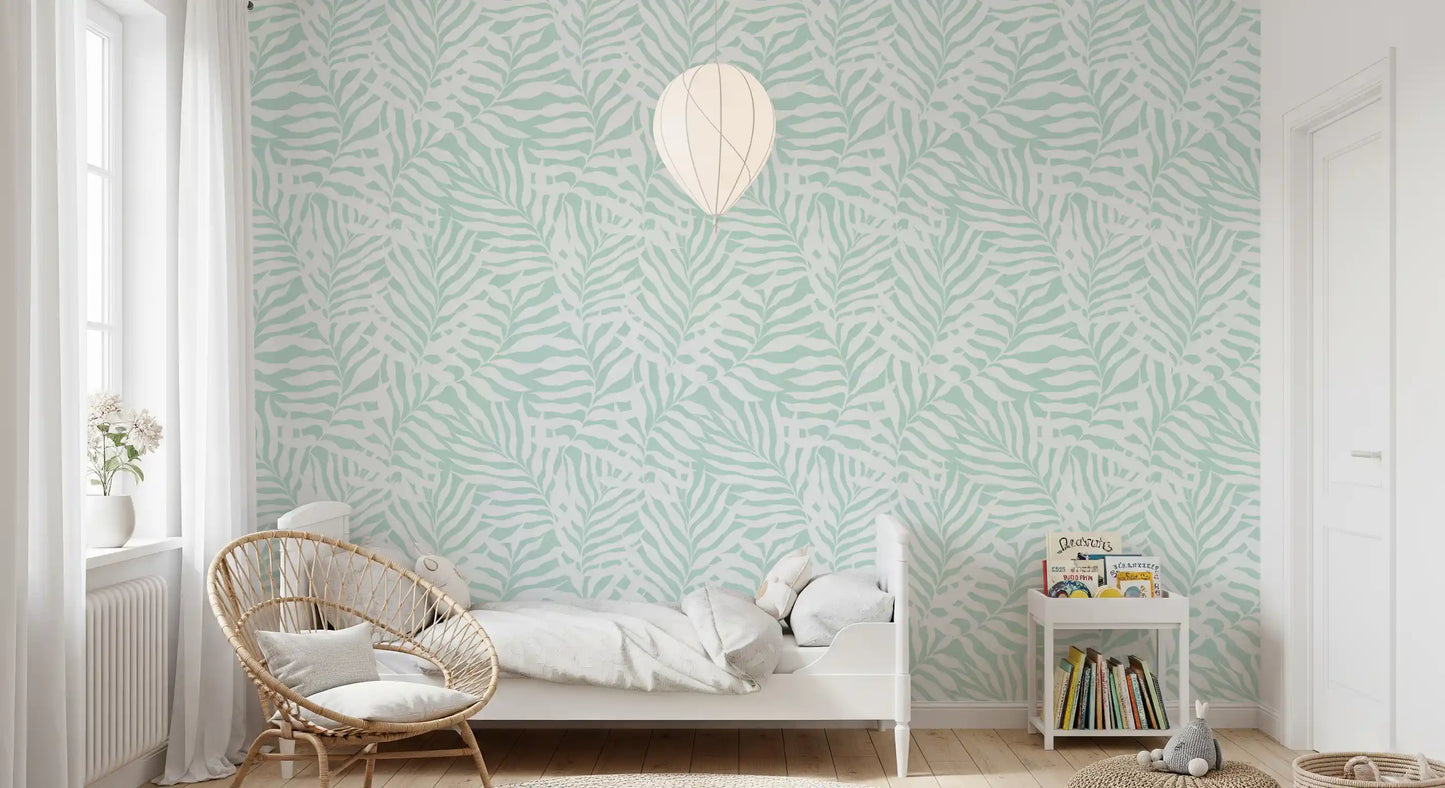 Soft Mint Tropical Fern Leaves Wallpaper⁠