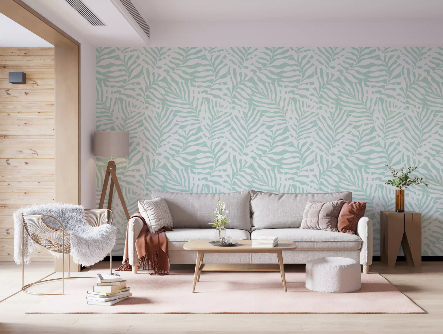 Soft Mint Tropical Fern Leaves Wallpaper⁠