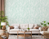 Soft Mint Tropical Fern Leaves Wallpaper⁠
