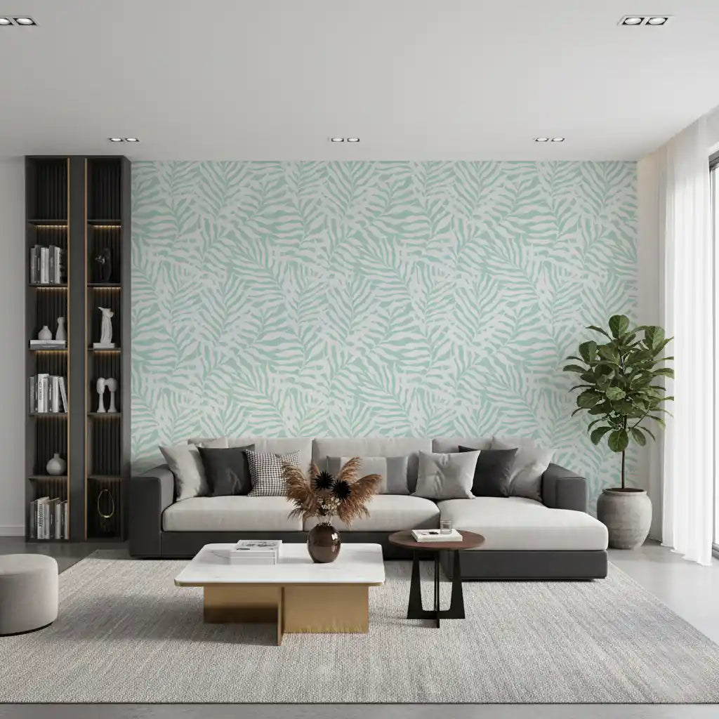 Soft Mint Tropical Fern Leaves Wallpaper⁠