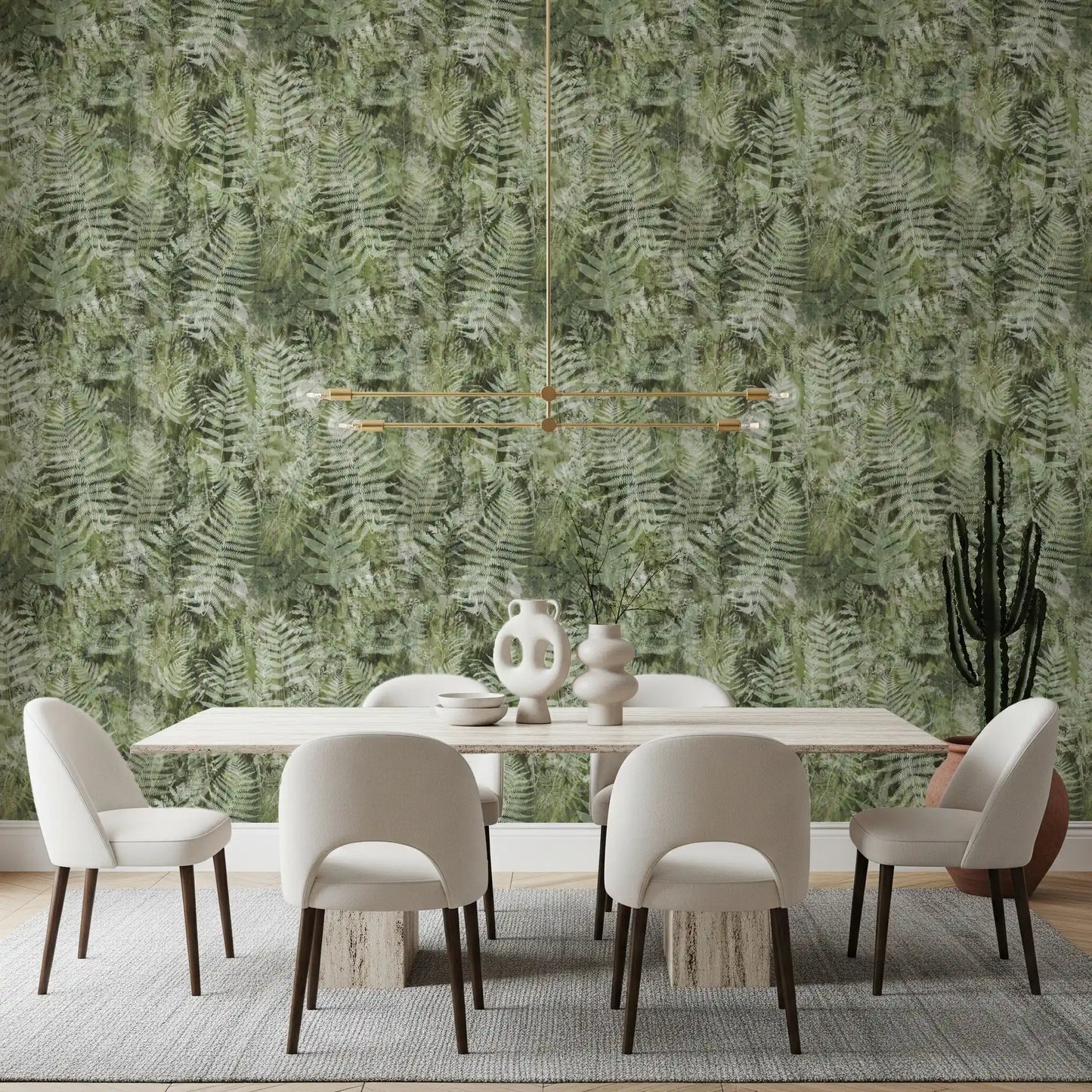 Carta da parati con stampa botanica di felci della foresta