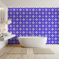 Papier peint abstrait moderne à motif quadrillé bleu et crème