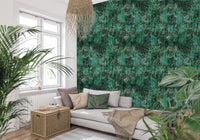 Papier peint abstrait effet glaçure fracturée émeraude