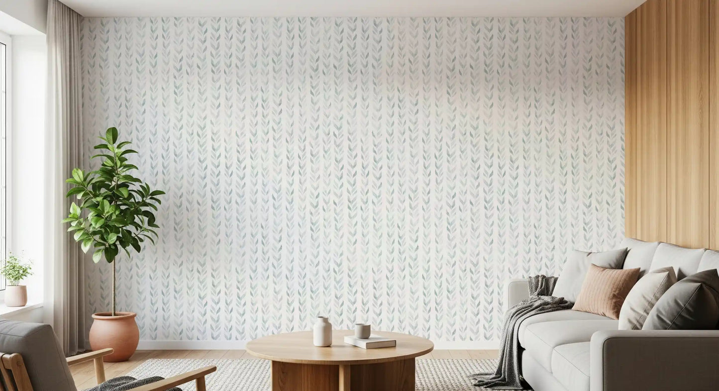 Soft Watercolor Vertical Leaf Vine Pattern Wallpaper⁠