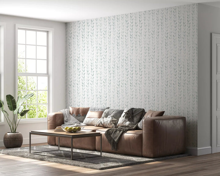Soft Watercolor Vertical Leaf Vine Pattern Wallpaper⁠