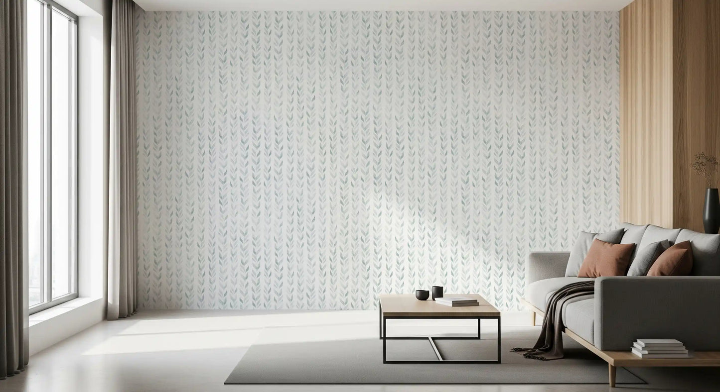 Soft Watercolor Vertical Leaf Vine Pattern Wallpaper⁠