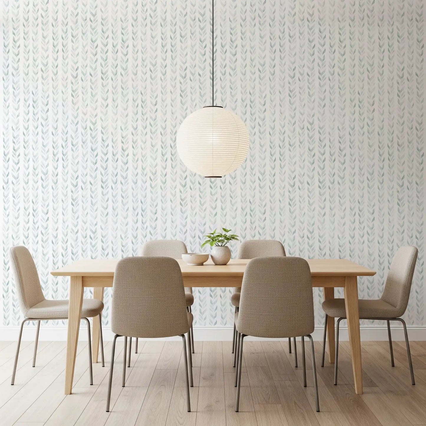 Soft Watercolor Vertical Leaf Vine Pattern Wallpaper⁠